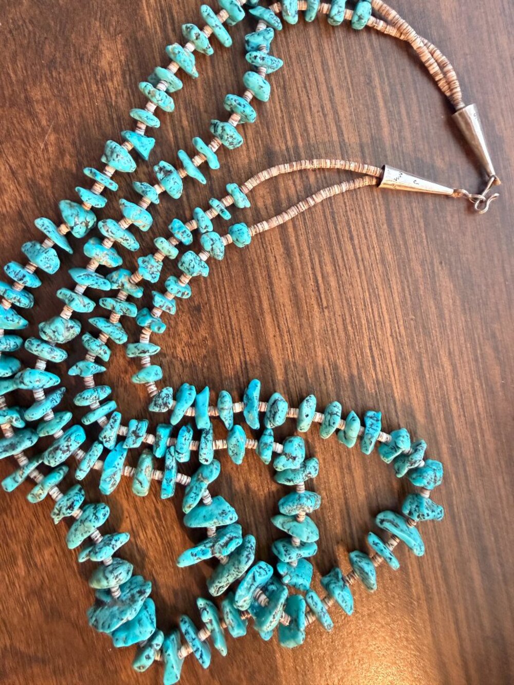 Navajo Indian 2 Strand Turquoise Stone & Shell Heishi Necklace. 136 Grams - Picture 7 of 11